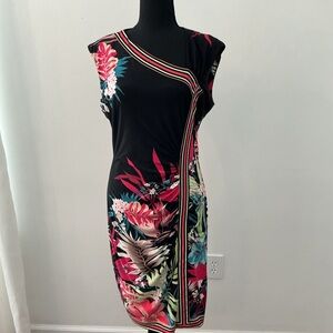 Cache Black Dress with Vibrant Floral Design
